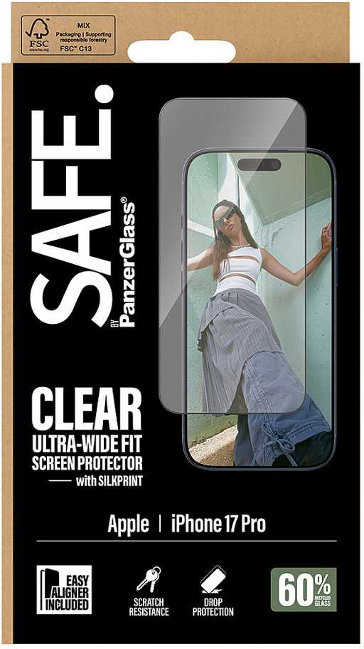 Panzer Glass SAFE by PanzerGlass Ultra-Wide Fit ekrano apsauga su EasyAligner, skirta iPhone 17 Pro