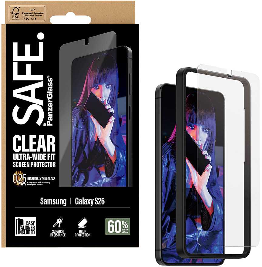 Panzer Glass PanzerGlass Apsauginis stiklas SAFE. by PanzerGlass ekrano apsauga Samsung Galaxy S26 | U-Wide Fit su EasyAligner