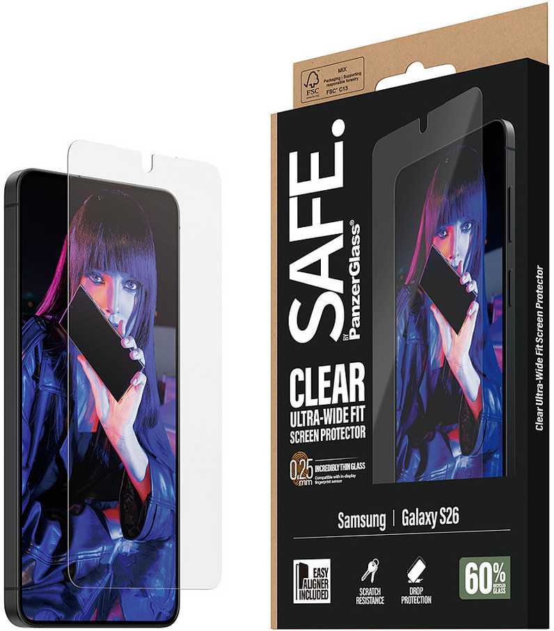 Panzer Glass PanzerGlass Apsauginis stiklas SAFE. by PanzerGlass ekrano apsauga Samsung Galaxy S26 | U-Wide Fit su EasyAligner