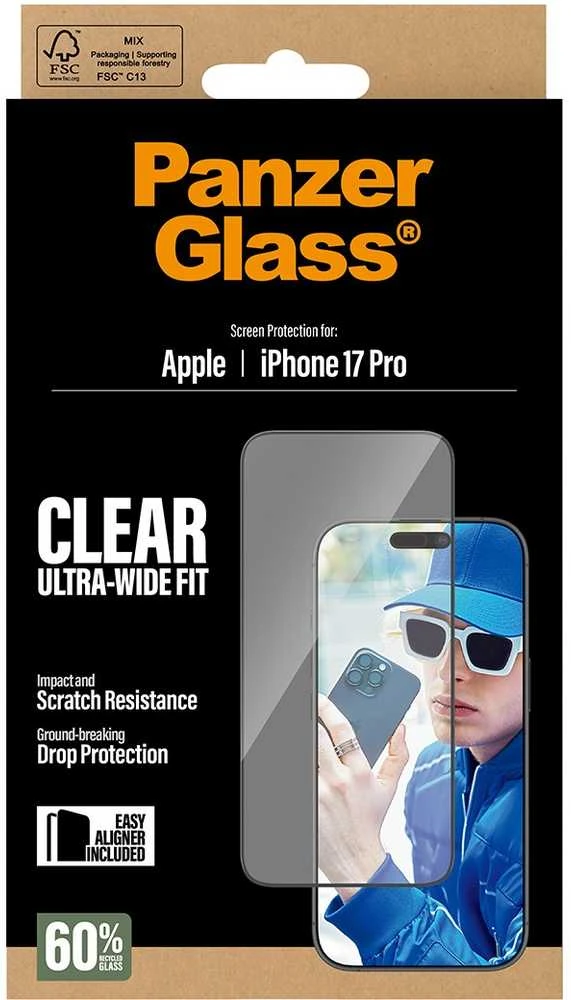 „Panzer Glass PanzerGlass“ ekrano apsauga | „Apple“ | „iPhone 17 Pro“ | Stiklas | Skaidrus | Itin plataus kampo su „EasyAligner“