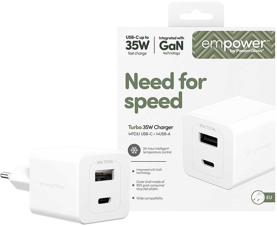 Panzer Glass Įkroviklis PanzerGlass empower Turbo jungiama į tinklą 1x USB-A 1x USB-C 35 W (EM94326)
