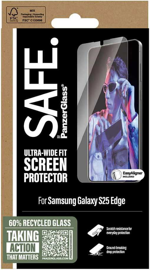 Panzer Glass „PanzerGlass Safe“ itin plataus diametro dėklas, skirtas „Samsung Galaxy S25 Edge“.
