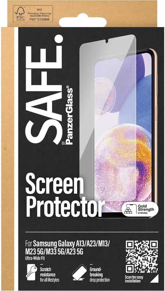 Panzer Glass SAFE by PanzerGlass Apsauginis stiklas Samsung Galaxy A13 / A23 / M13 / M23 5G / A23 5G - with Juodas Frame