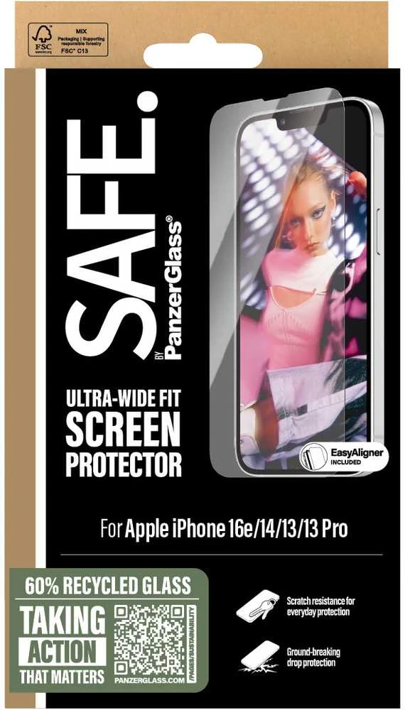 Panzer Glass Apsauginis stiklas SAFE by PanzerGlass Ultra-Wide Fit iPhone 16e/14/13/13 Pro