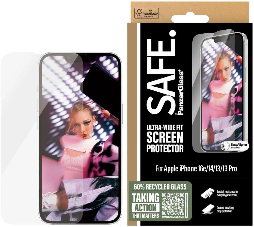 Panzer Glass Apsauginis stiklas SAFE by PanzerGlass Ultra-Wide Fit iPhone 16e/14/13/13 Pro