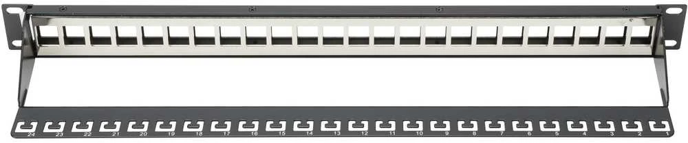 Assmann Electronic DIGITUS Patch Panel Case 1U Keystone Module 24-Port 19Inch RJ45 ir LWL moduliui juodas RAL 9005