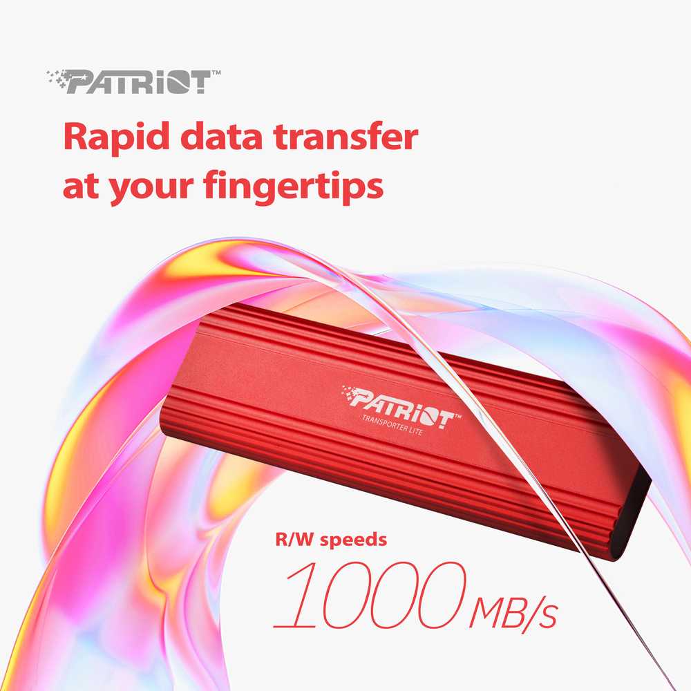 Kietasis diskas Išorinis SSD Diskas - Patriot Memory Transporter Lite 512GB USB3.2 Type-C 1000 MB/S Raudona