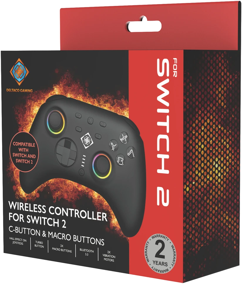 Žaidimų valdiklis DELTACO GAMING belaidis, Switch 2 su C mygtuku, RGB, makro mygtukais, juodas GAM-198 / 4222476