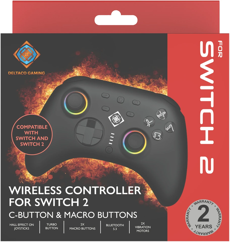 Žaidimų valdiklis DELTACO GAMING belaidis, Switch 2 su C mygtuku, RGB, makro mygtukais, juodas GAM-198 / 4222476