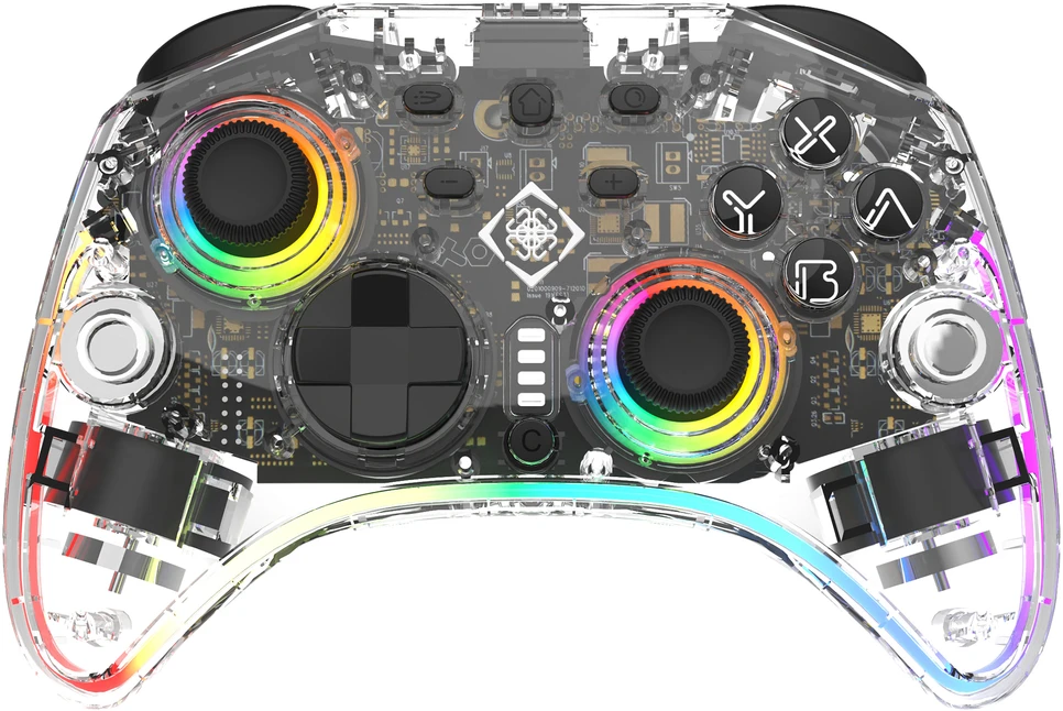Žaidimų valdiklis DELTACO GAMING belaidis skaidrus „Switch 2“ su C mygtuku, RGB, makro mygtukais GAM-198-T / 4222477