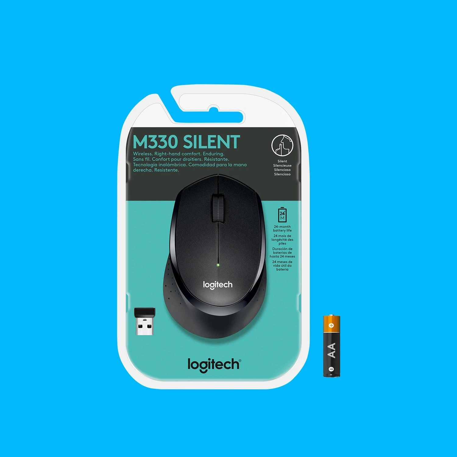 Tyli belaidė optinė pelė Logitech B330, Juoda