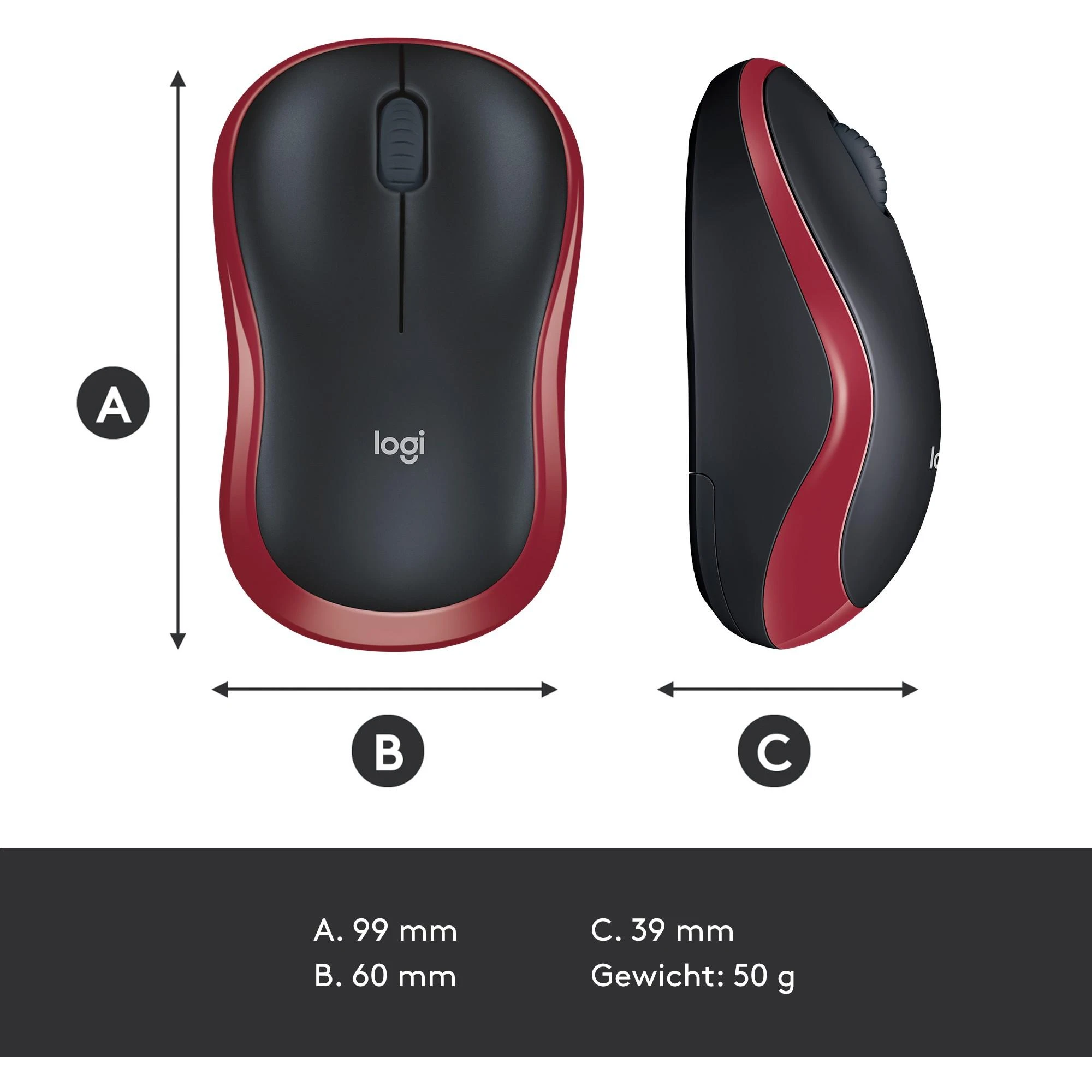 Bevielė pelė Logitech M185. Raudona