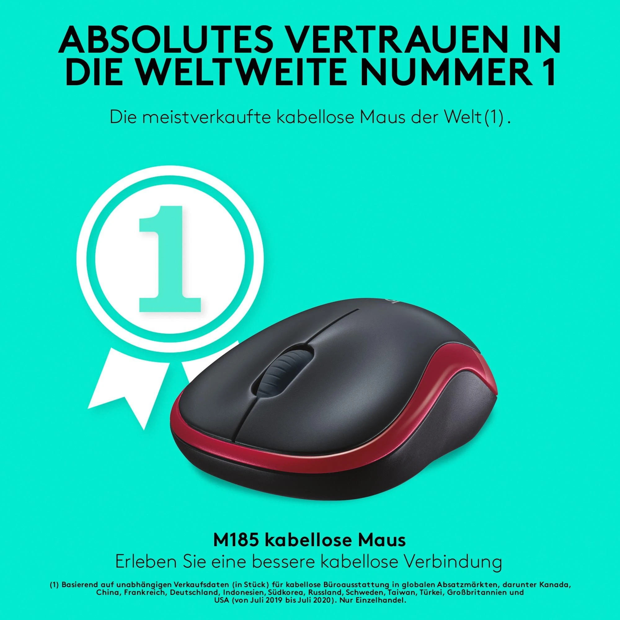 Bevielė pelė Logitech M185. Raudona