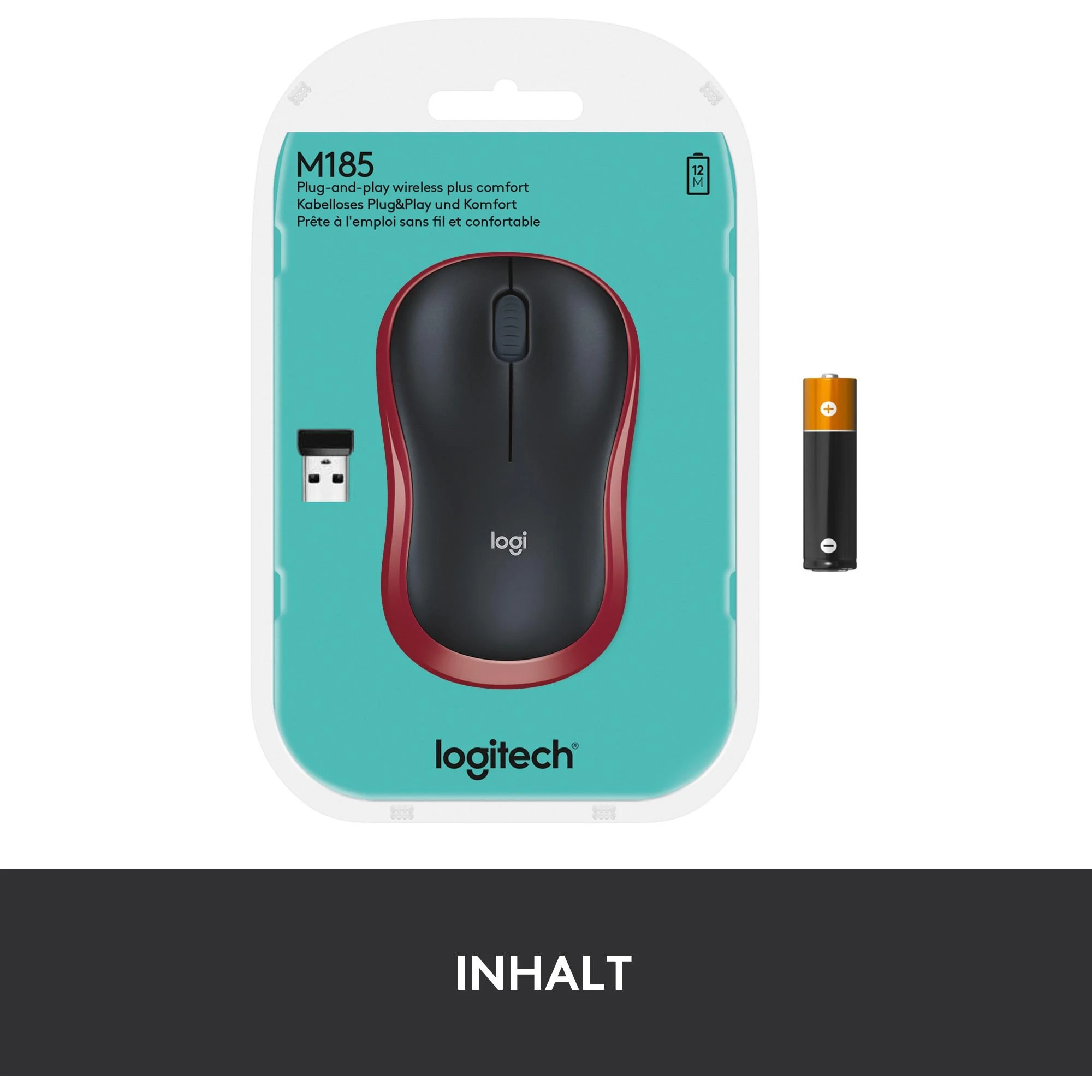 Bevielė pelė Logitech M185. Raudona