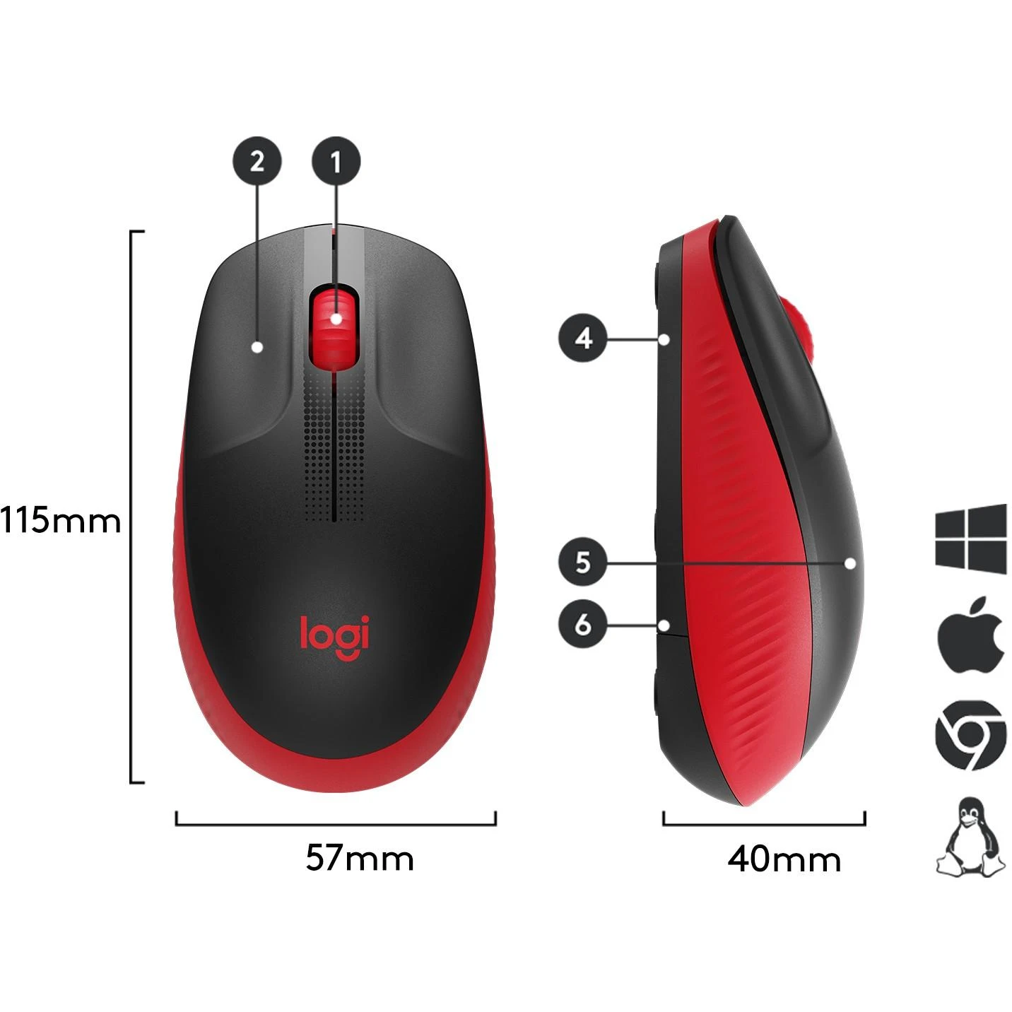 Belaidė pelė Logitech M190, raudonos spalvos