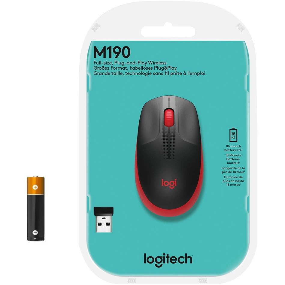 Belaidė pelė Logitech M190, raudonos spalvos