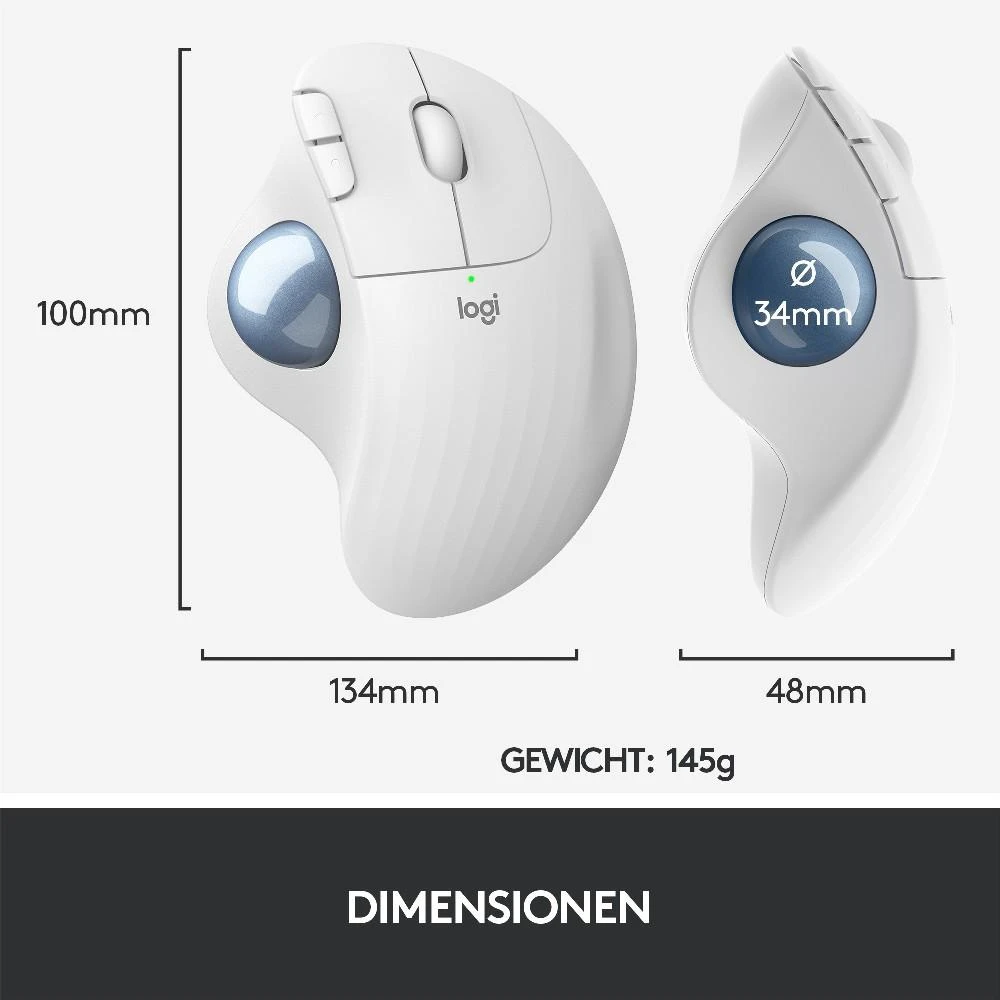 Logitech ERGO M575 Belaidė Trackball pelė, baltos spalvos