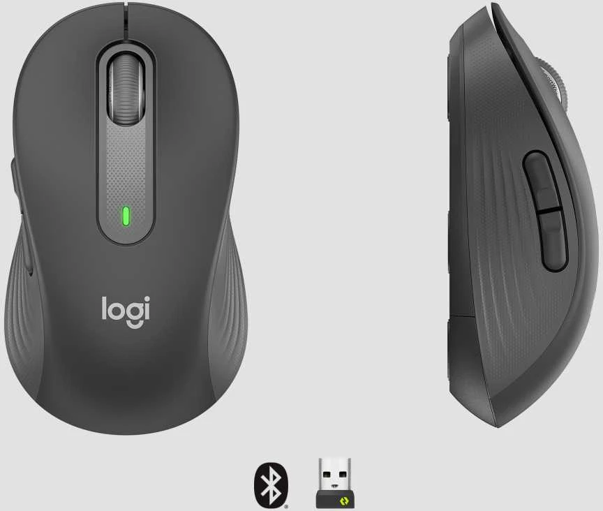 LOGITECH Signature M650 verslui Optinė pelė 5 mygtukai wireless Bluetooth 2.4 GHz Bolt USB receiver graphite