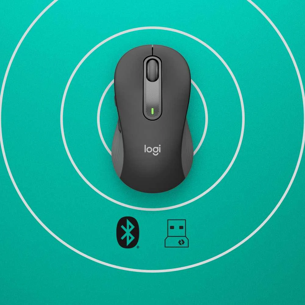 LOGITECH Signature M650 verslui Optinė pelė 5 mygtukai wireless Bluetooth 2.4 GHz Bolt USB receiver graphite