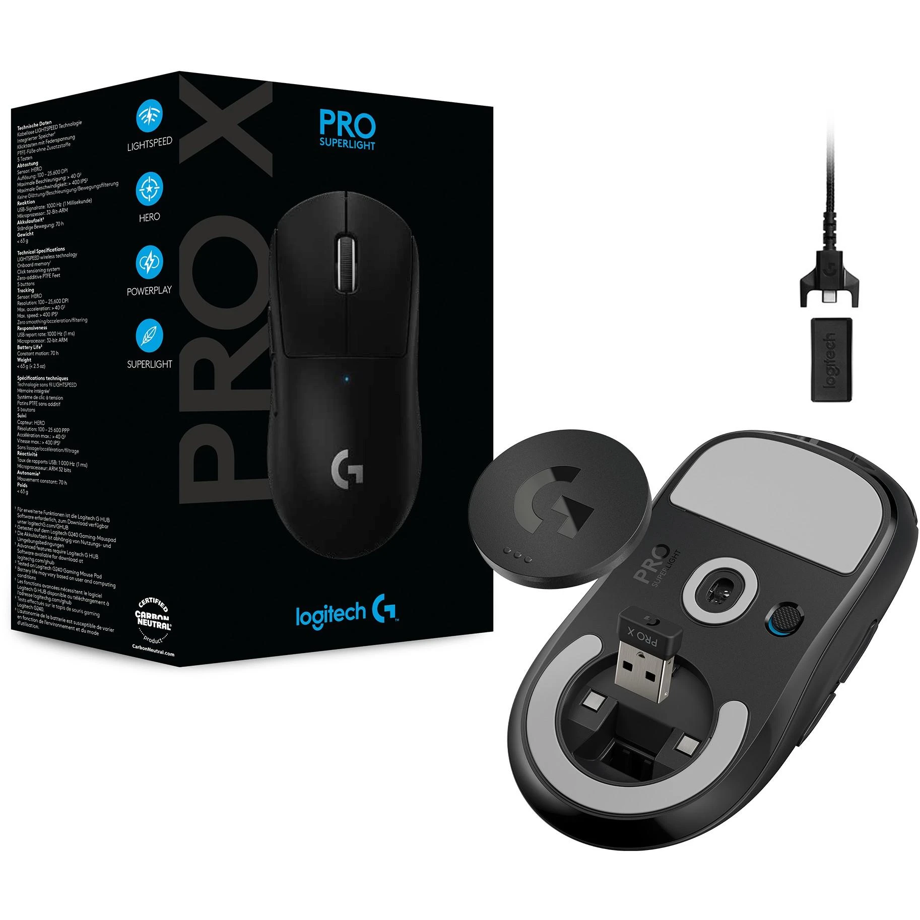 Belaidė žaidimų pelė Logitech G PRO X SUPERLIGHT, Juoda