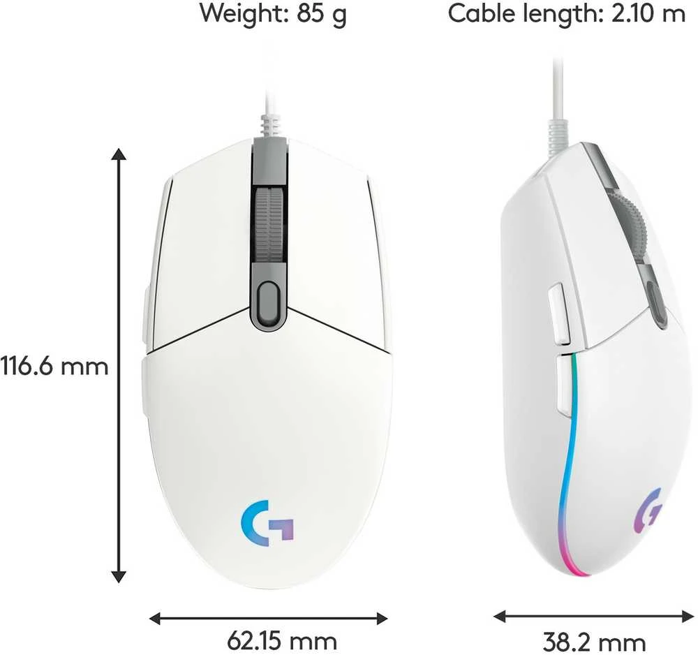 Žaidimų pelė Logitech G203 Lightsync RGB, Balta
