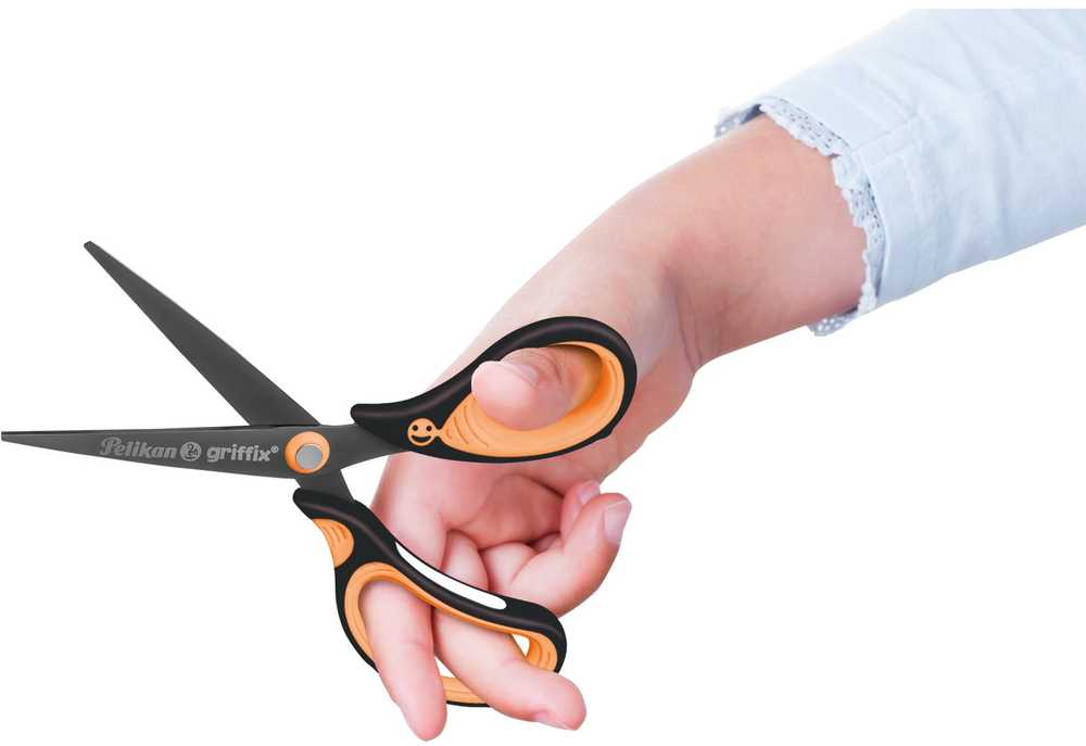 Pelikan Žirklės dešiniarank. GRIFFIX 15cm neon oranž.-juodos