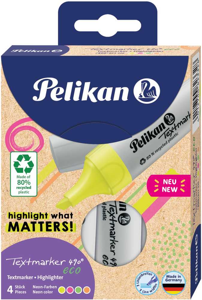 Pelikan Pelikan Textmarker 490 eco Set aus 4 Neon-Farben im Dėklas