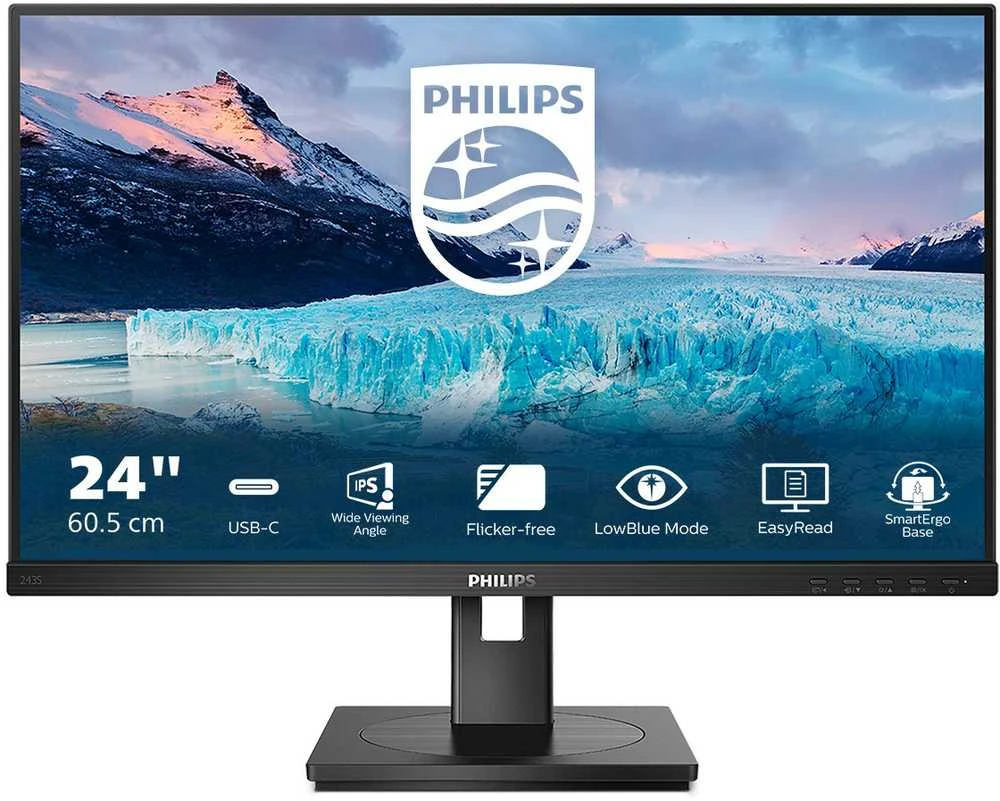 Monitorius Philips USB-C HUB 243S1/00 23.8", Juodos spalvos