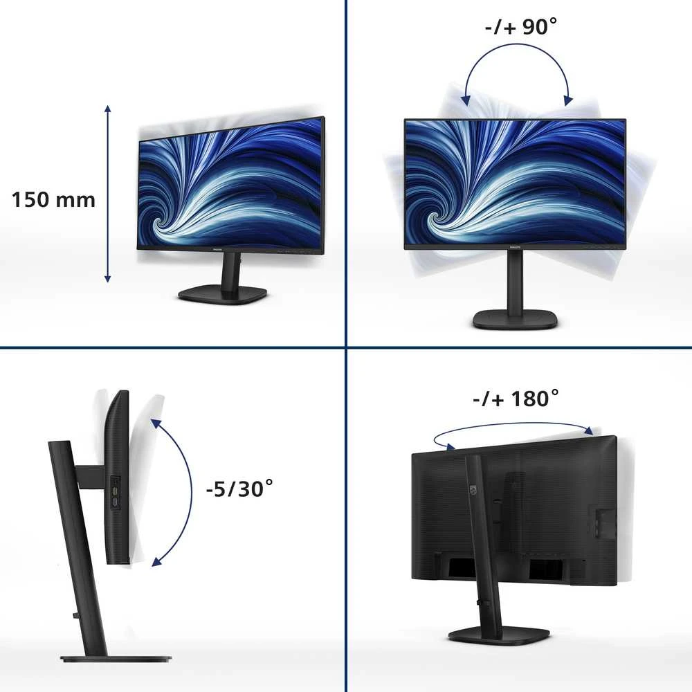 Monitorius Mmd monitoriai Ekranai PHILIPS 24B2U3301/00 23.8 colio IPS FHD 60Hz 300cd/m2 4ms HDMI 1.4 DP 1.4 USB-C USB-Ax4 RJ45 Garsiakalbiai Pasukami