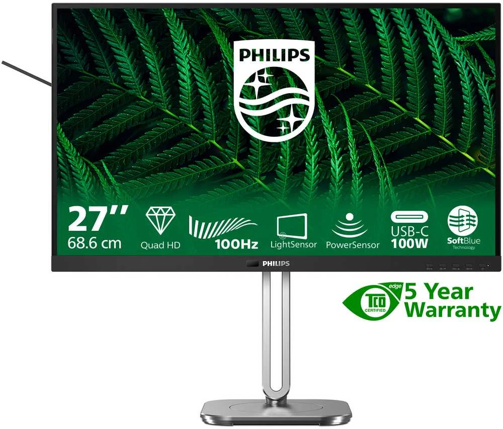 Mmd monitoriai Ekranai PHILIPS 27B2G5601/00 Monitorius 27 colių 2560x1440 100Hz 2xHDMI DP USB tamsiai pilka