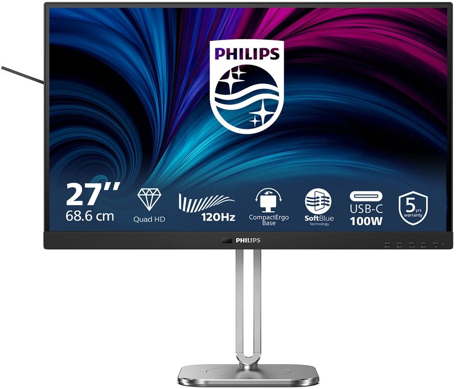 Monitorius „Mmd Monitors“ ekranai „PHILIPS 27B2U4601/00“, 27 colių, IPS, QHD, 120 Hz, 350 cd/m2, 4 ms, HDMI 2.0, DP, USB-C, 3.2, šakotuvas, USB „Pivot“ garsiakalbiai