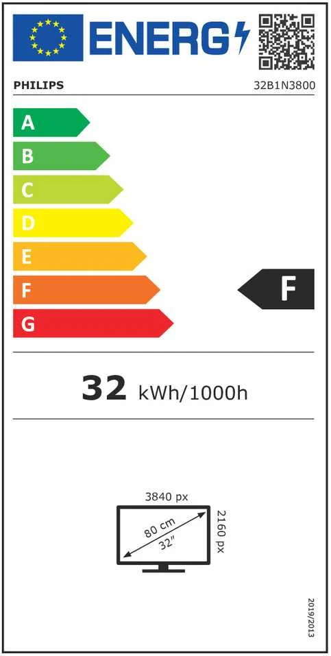 „PHILIPS 32B1N3800/00“ 31,5 colio UHD LED monitorius, 16:9, VA, 60 Hz, 2xHDMI 2.0, DP 1.4, 16:9, VA, 60 Hz