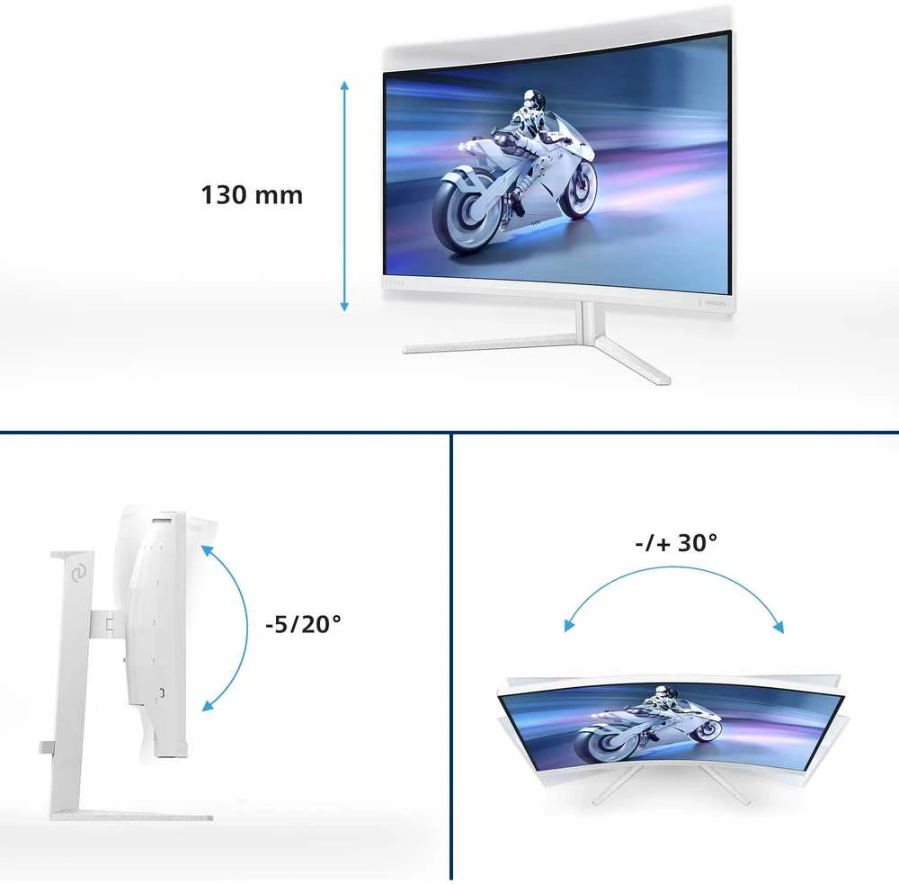 Monitorius „Mmd Monitors“ ekranai „PHILIPS“ 31,5 colio 2560x1440 VA lenktas 1500R 130 mm „EVNIA 5000 Ambiglow“ lenktas QHD 2K 180Hz greitas VA 1 ms GtG HDR10