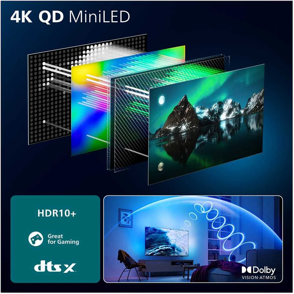 Televizorius Philips 4K Ambilight 85MLED910/12 |QD MiniLED | TITAN OS | 144 Hz