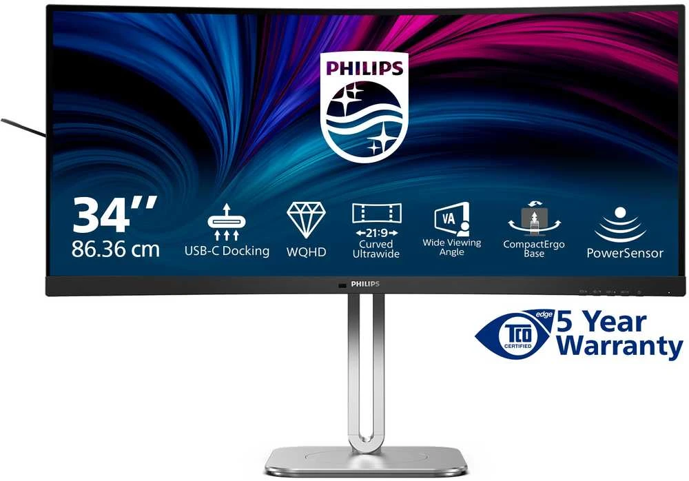 Monitorius PHILIPS 34B2U5600C/00 34 colių 3440x1440 120Hz VA lenktas/ 300  cd/m²/ HDMI 2.0 x 2, „DisplayPort“ 1.4 x 1, USB-C x 1