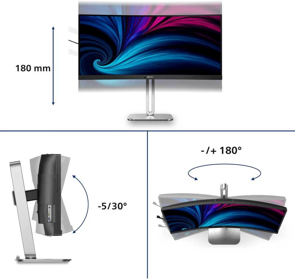 Monitorius PHILIPS 34B2U5600C/00 34 colių 3440x1440 120Hz VA lenktas/ 300  cd/m²/ HDMI 2.0 x 2, „DisplayPort“ 1.4 x 1, USB-C x 1