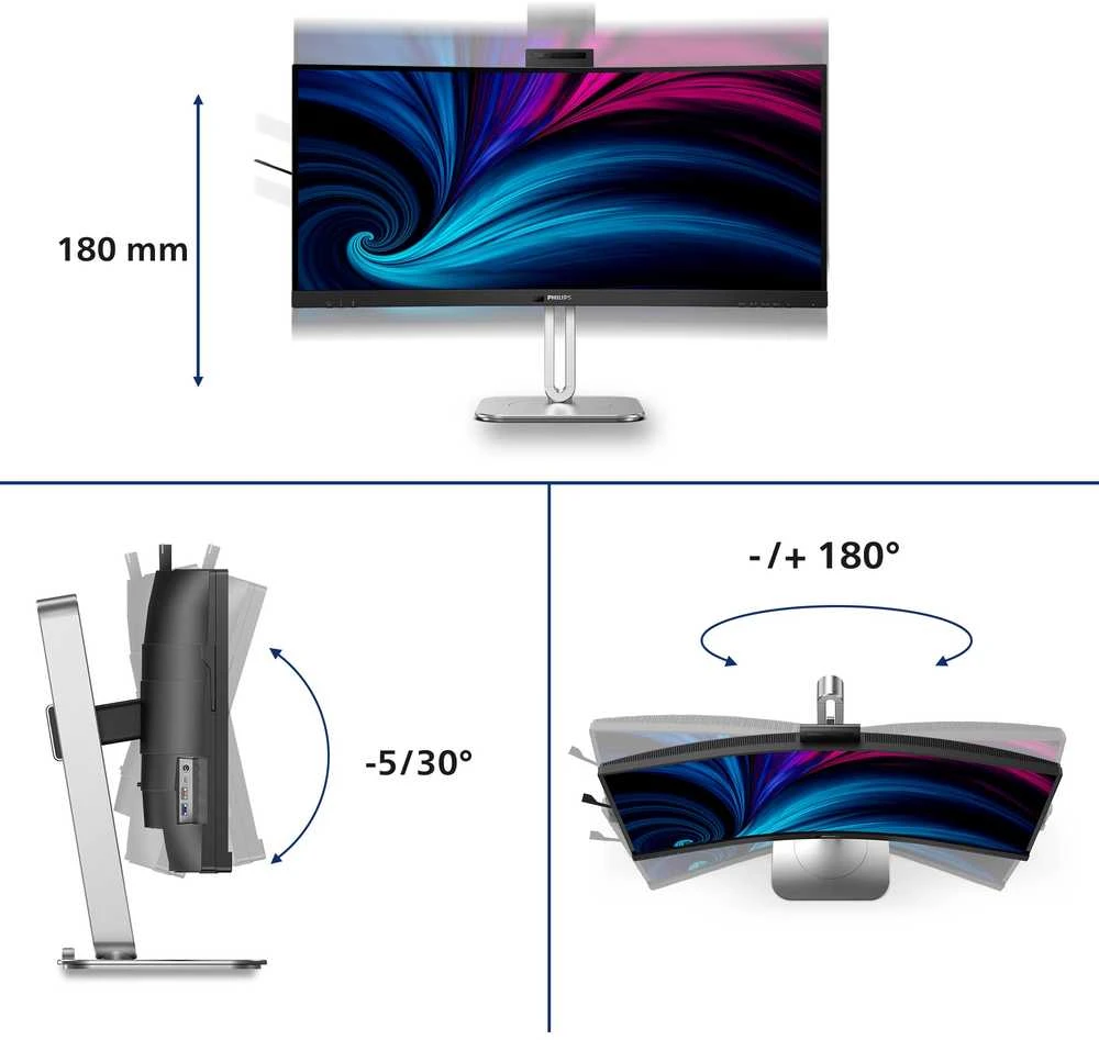 „PHILIPS 34B2U6603CH“ 34 colių lenktas monitorius, 3440x1440, 2xHDMI, DP, USB