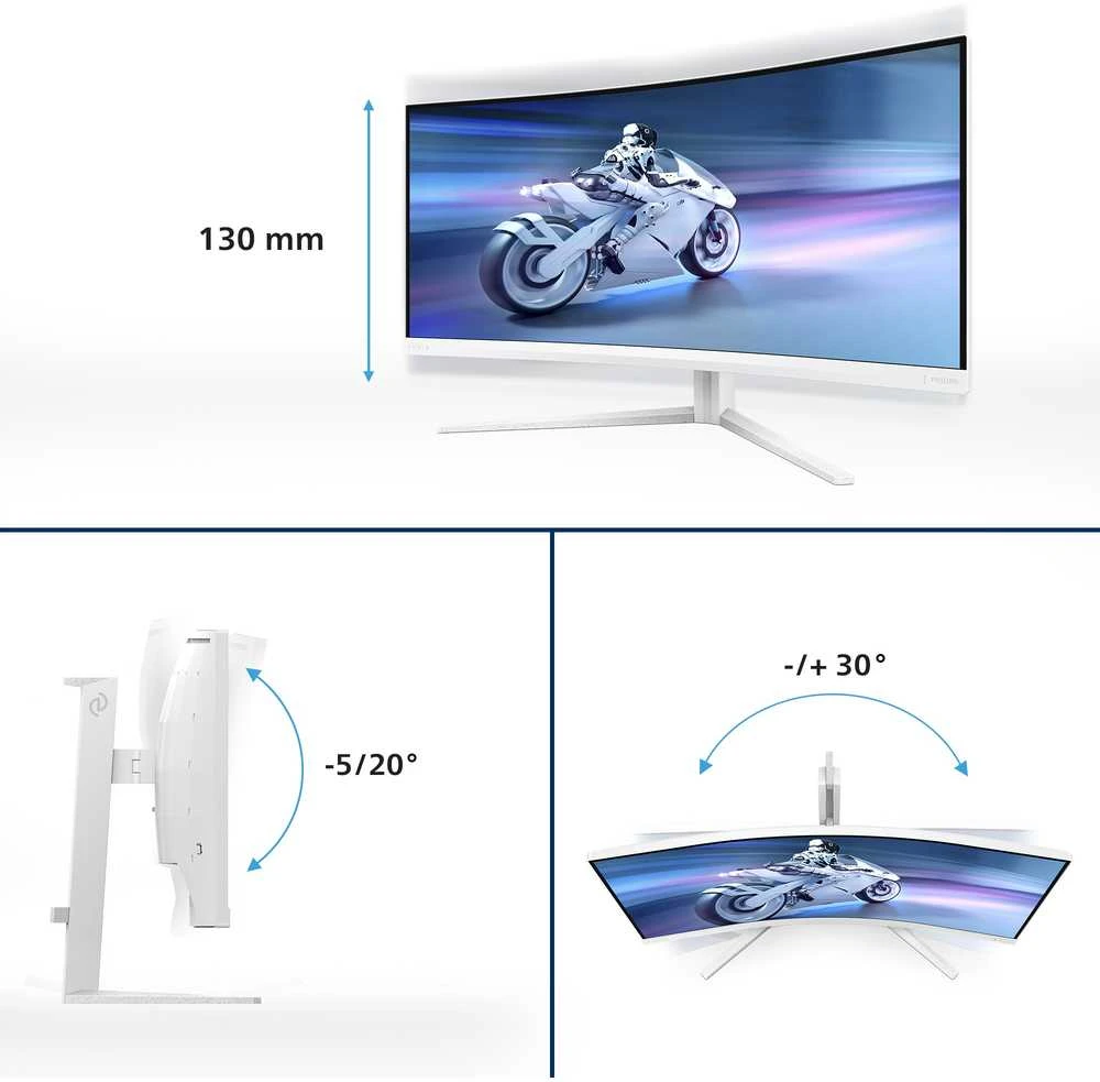 Monitorius „Mmd“ monitoriai, „PHILIPS“ 34 colių, 3440x1440, VA, 130 mm, „EVNIA 5000 Ambiglow Curved“, WQHD, 180 Hz, greitas VA, 1 ms, GtG HDR10, USB, 4x USB 3.2