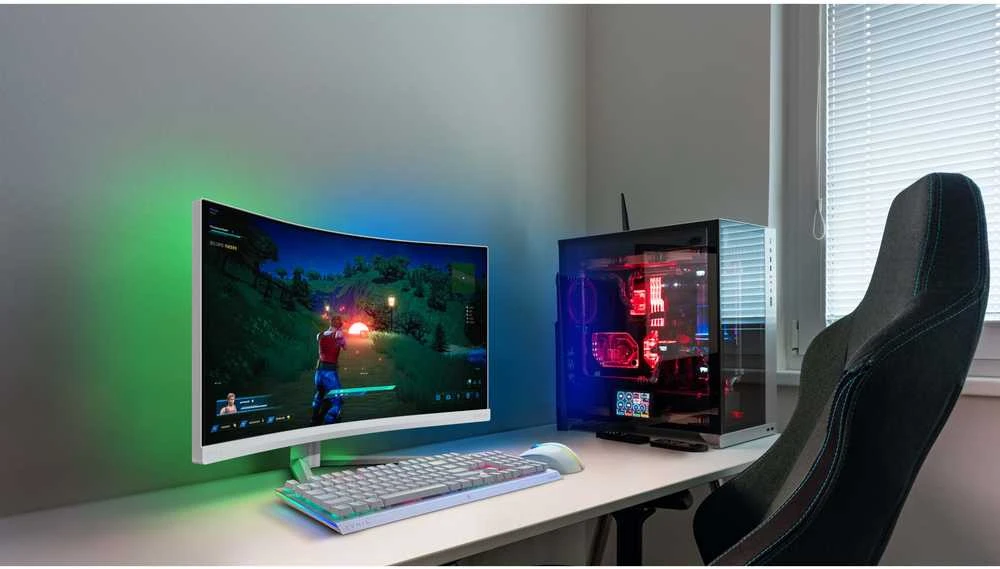 Monitorius „Mmd“ monitoriai, „PHILIPS“ 34 colių, 3440x1440, VA, 130 mm, „EVNIA 5000 Ambiglow Curved“, WQHD, 180 Hz, greitas VA, 1 ms, GtG HDR10, USB, 4x USB 3.2