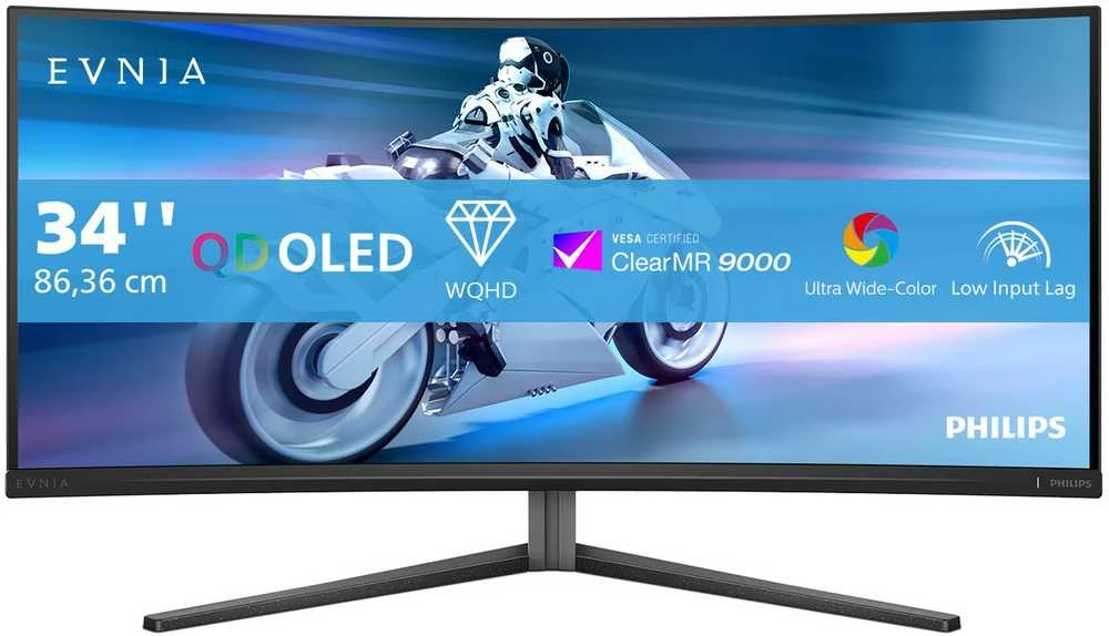 Monitorius Philips Evnia Curved Gaming Monitor, OLED 3440x1440, Juodas/Pilkas 34M2C6500/00
