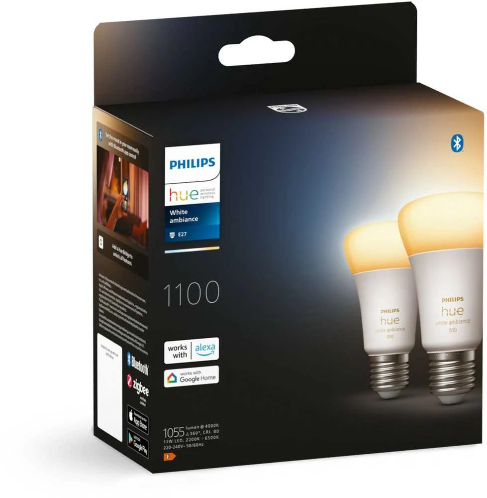 „Philips WA 11W A60 E27“ 2 vnt. pakuotė | E27 | 11 W | Nuo šiltos iki vėsios, balta 2200K–6500K | „Bluetooth“ ir „Zigbee“