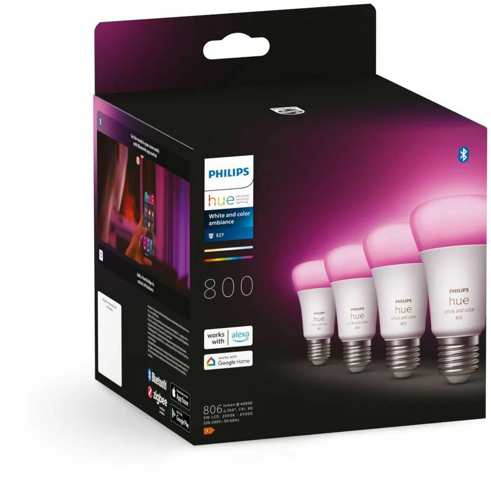 Philips Hue WCA 6,5W A60 E27, 4vnt pakuotė | E27 | 6,5 W | RGBW 2000-6500K | Bluetooth ir Zigbee