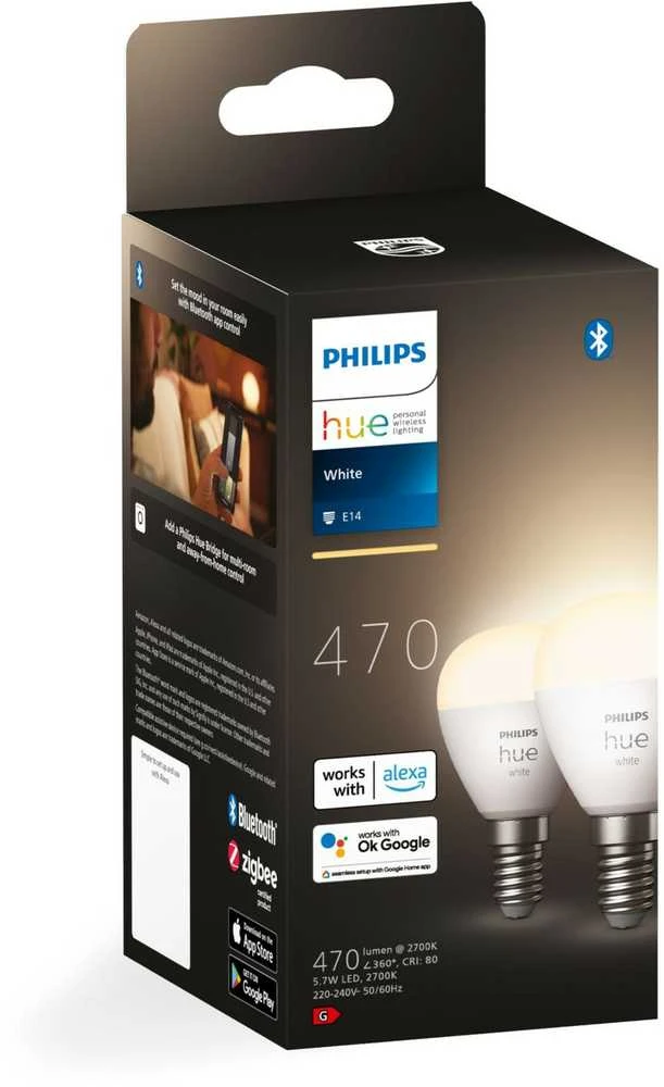 Philips Hue Lamp E14 5.7WW BT rutulinis 2 pak