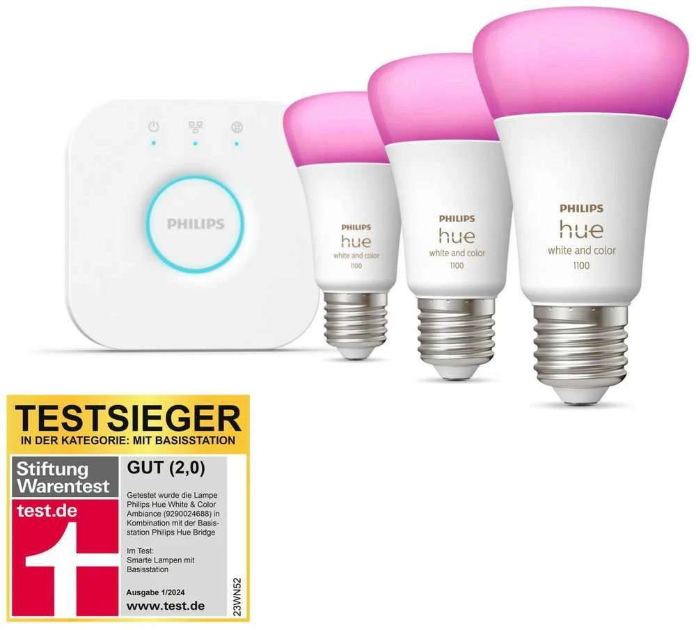 Philips „Hue White and color ambiance“ Pradinis rinkinys: 3 E27 išmaniosios lemputės (1100)