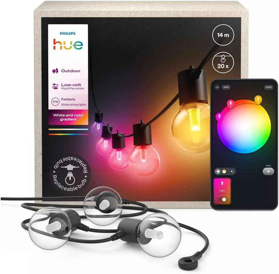 „Philips Hue Festavia Globe“ girliandos formos lauko lempos, 14 m | 30 W | „Bluetooth“, „Zigbee“