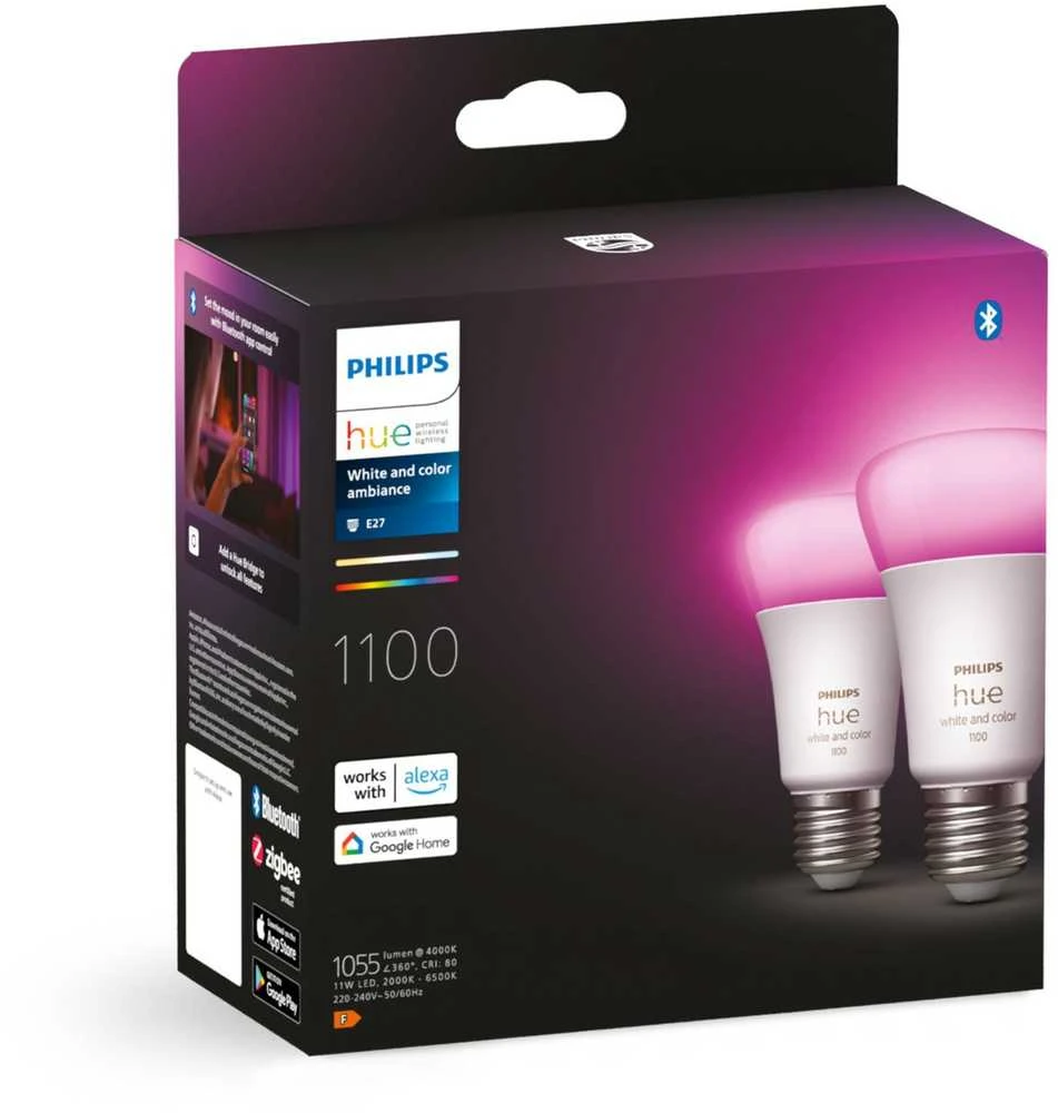 „Philips WCA 11W A60 E27“ 2 vnt. pakuotė | E27 | 11 W | Balta ir spalvota 2000K–6500K +16 milijonų spalvų | „Bluetooth“ ir „Zigbee“
