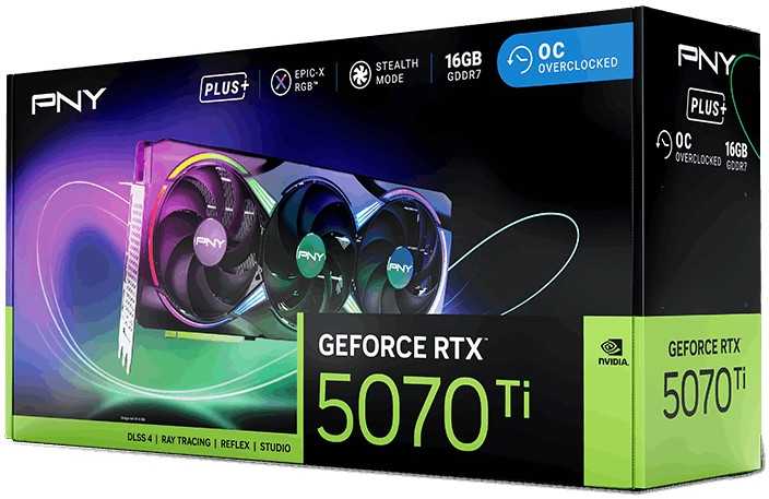 PNY GeForce RTX 5070 Ti EPIC-X RGB Overclocked Triple Fan Plus 16GB GDDR7 DLSS4 vaizdo plokštė (VCG5071T16TFXXPB1-O)