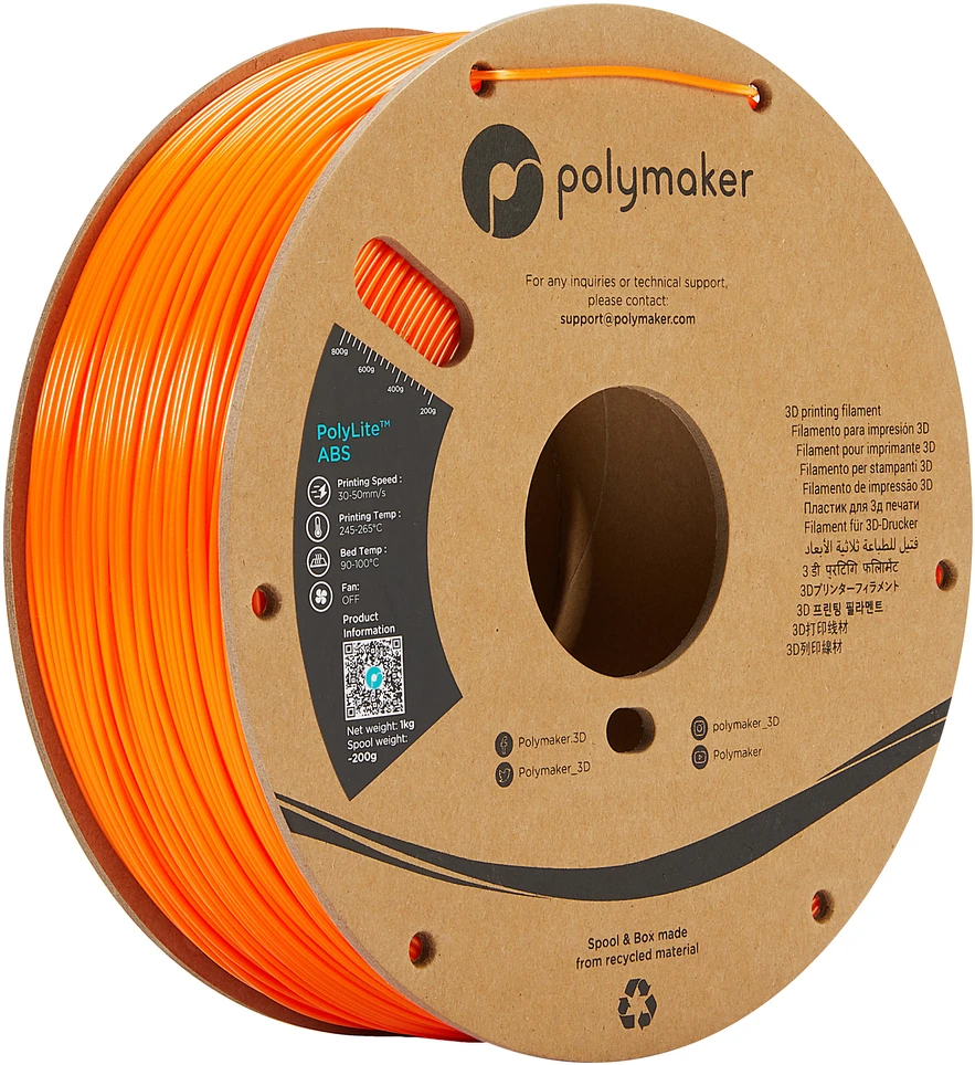 Oranžinis PolyLite ABS 3D spausdinimo plastikas ant ritės