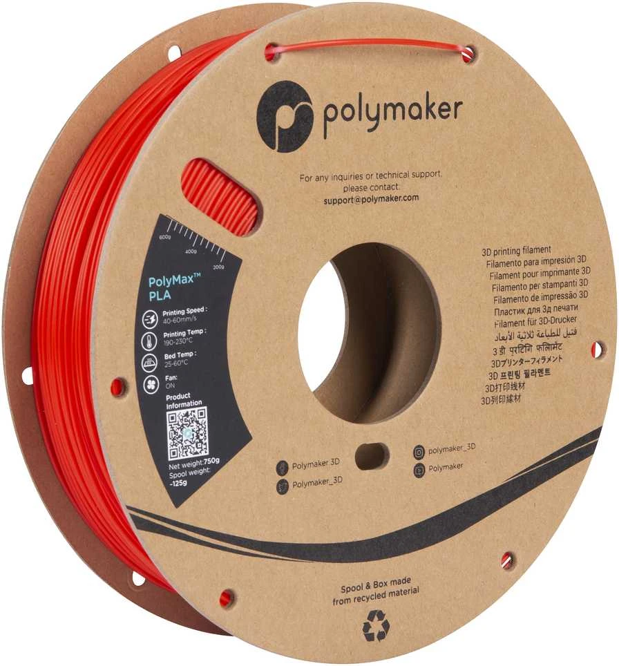 Polmask Polymaker PolyMax Tough PLA - 0.75kg - 1.75mm - Raudonas