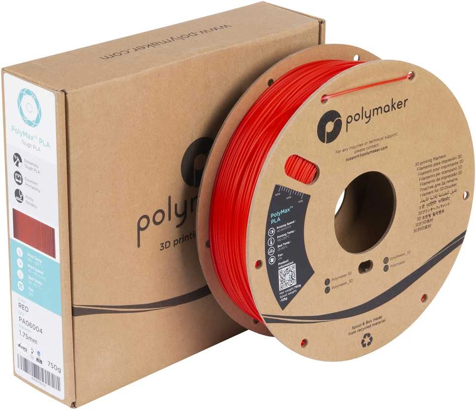 Polmask Polymaker PolyMax Tough PLA - 0.75kg - 1.75mm - Raudonas